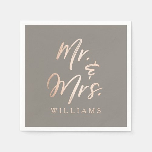 Elegant Script Faux Foil Mr  Mrs Paper Napkins