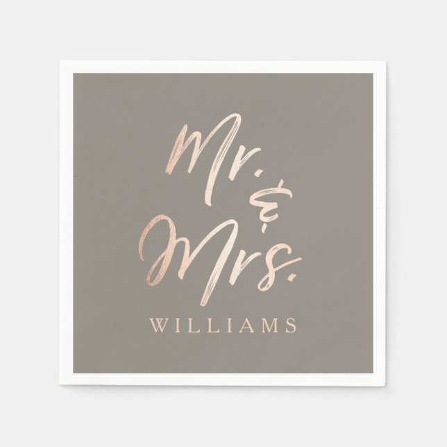 Elegant Script Faux Foil Mr. & Mrs. Paper Napkins (Front)