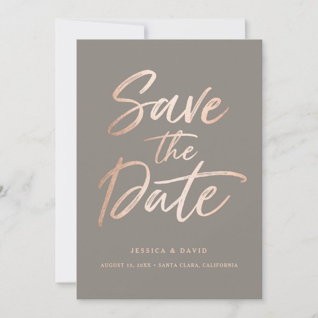 Elegant Script Faux Foil Save the Date (Front)