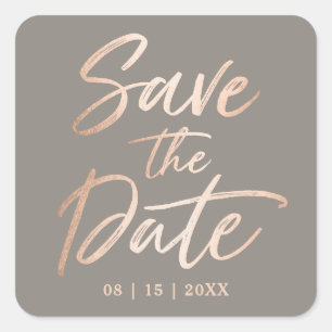 Elegant Script Faux Foil Save the Date Square Sticker