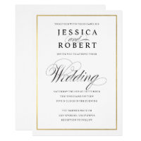 Elegant Script Faux Gold Border Wedding Invitation