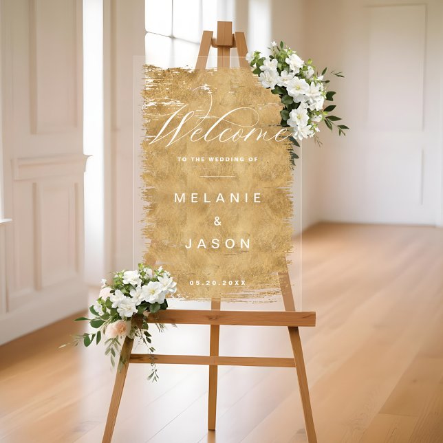 Elegant Script Faux Gold Brushed Welcome Wedding Acrylic Sign (Elegant Script Faux Gold Brushed Welcome Wedding Acrylic Sign)