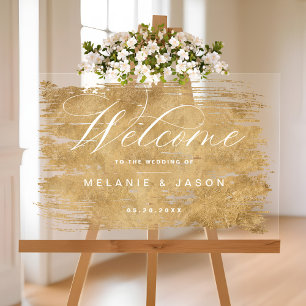 Elegant Script Faux Gold Brushed Welcome Wedding Acrylic Sign