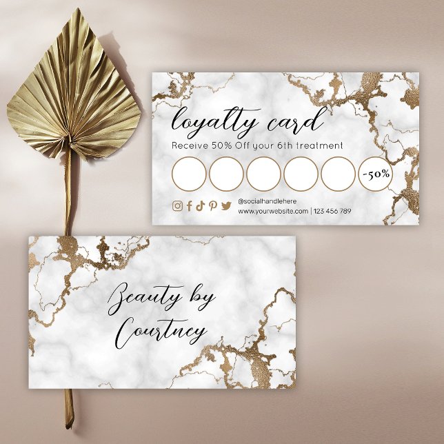 Elegant Script Faux Gold Marble Beauty Salon Loyalty Card (Creator Uploaded)