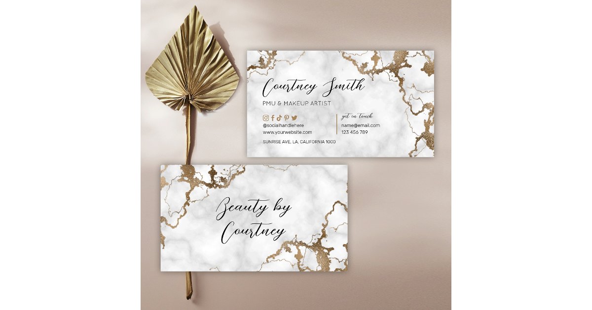 Elegant Script Faux Gold Marble Modern Unique Business Card | Zazzle
