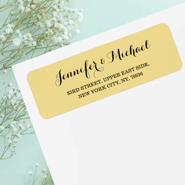 Elegant Script Faux Gold Wedding Return Address Label | Zazzle