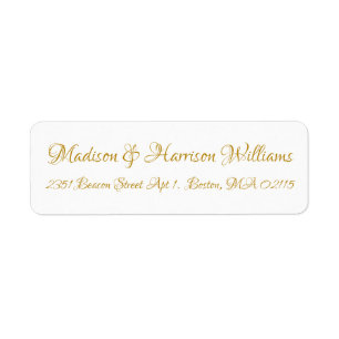 Elegant Script faux gold white return address Label