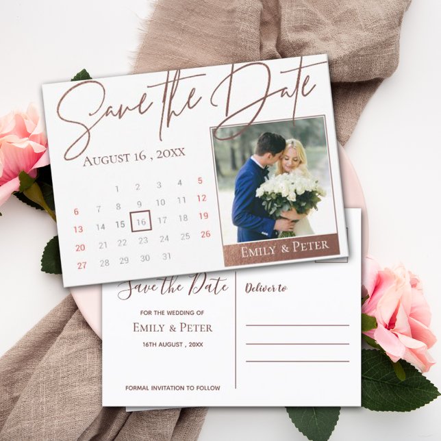 Elegant Script Faux Rose Gold Wedding Photo Announcement Postcard (Creator Uploaded)