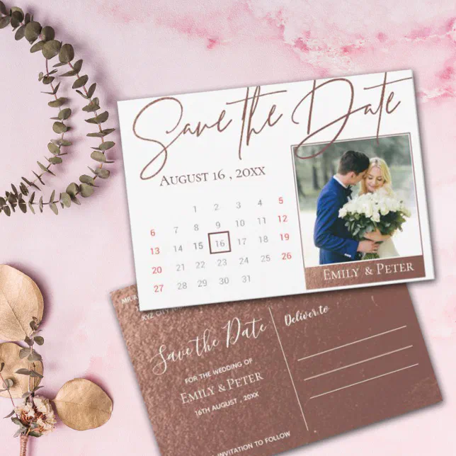 Elegant Script Faux Rose Gold Wedding Photo Save The Date | Zazzle