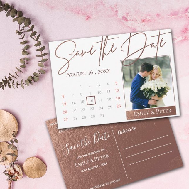 Elegant Script Faux Rose Gold Wedding Photo Save The Date (Creator Uploaded)