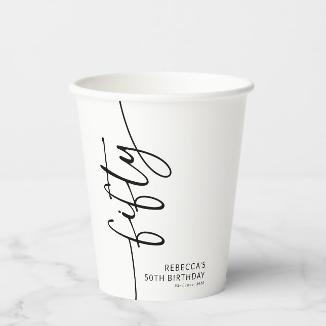 Elegant Script Fifty 50th Birthday Paper Cups (Front)