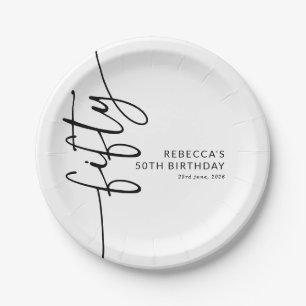 Elegant Script Fifty 50th Birthday Paper Plates