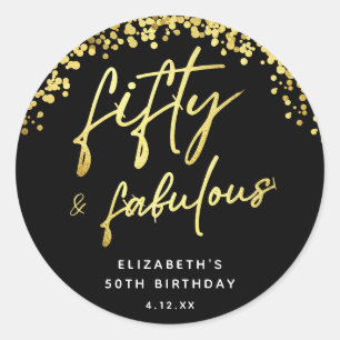 Elegant Script Fifty and Fabulous Birthday Classic Round Sticker