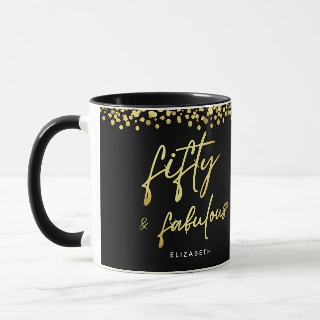 Elegant Script Fifty and Fabulous Birthday Mug (Left)