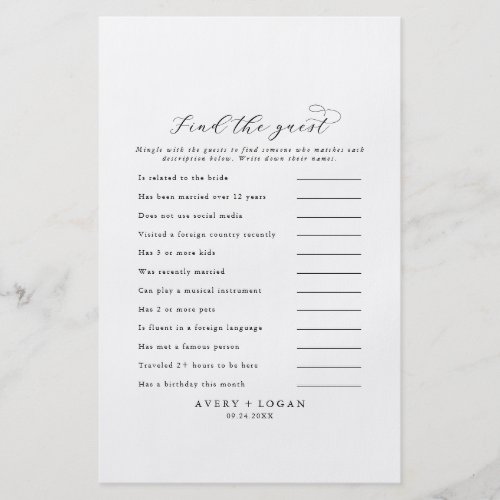Elegant Script Find the Guest Wedding Game Card Flyer
