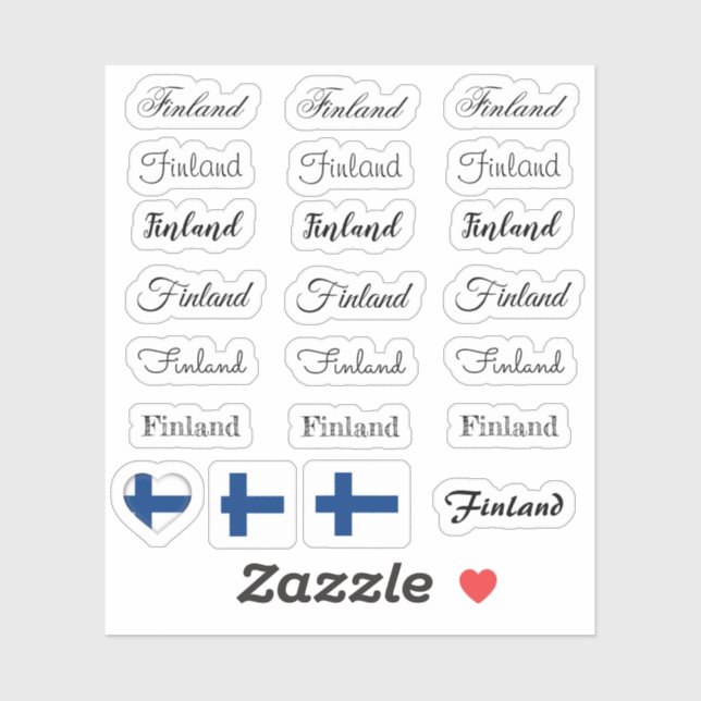 Elegant script Finland & Finnish Flag /name Set Sticker (Sheet)