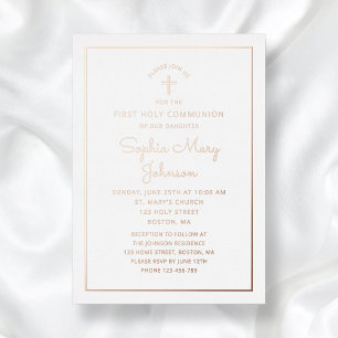 Elegant Script First Communion Rose Gold Foil Invitation