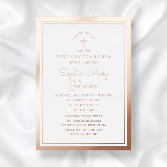 Elegant Script First Communion Rose Gold  Foil Invitation (Elegant Script First Communion Rose Gold Foil Invitation)