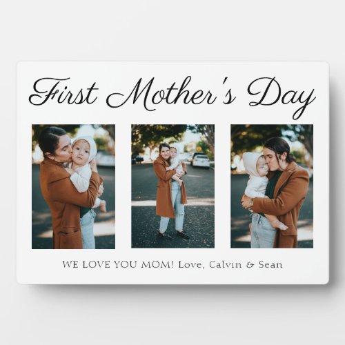 Elegant Script First Mothers Day Photo Collage Plaque