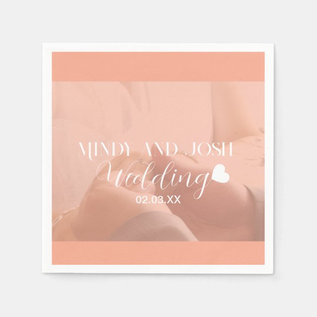 Elegant Script floating heart Photo Napkins (Front)