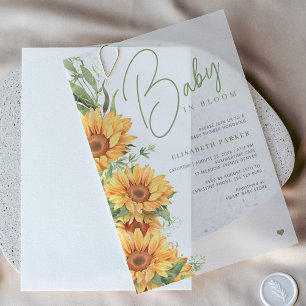 Elegant script floral baby shower overlay vellum invitations
