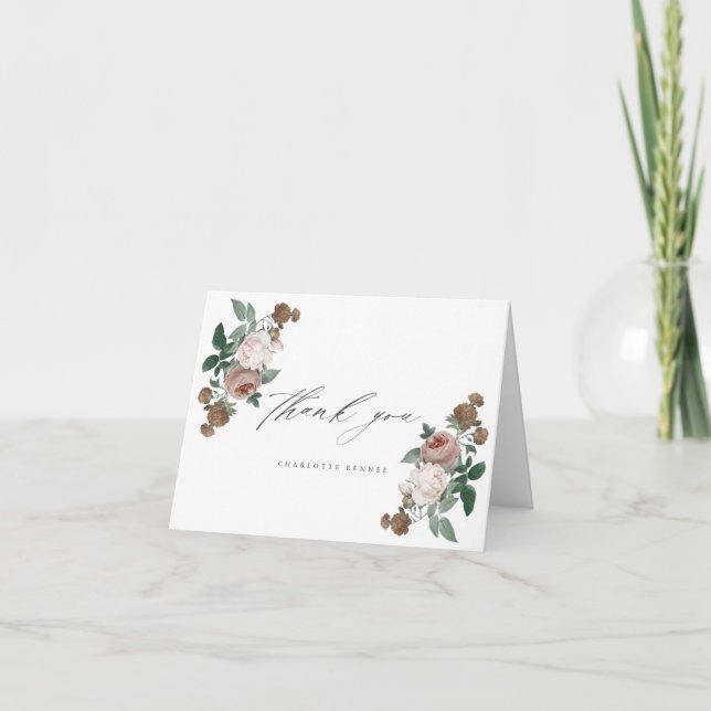 Elegant Script Floral Baptism Thank You Card (Front)