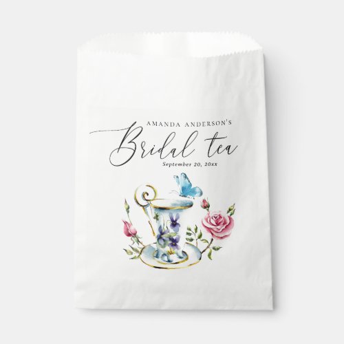 Elegant script floral Bridal Shower Tea party Favor Bag