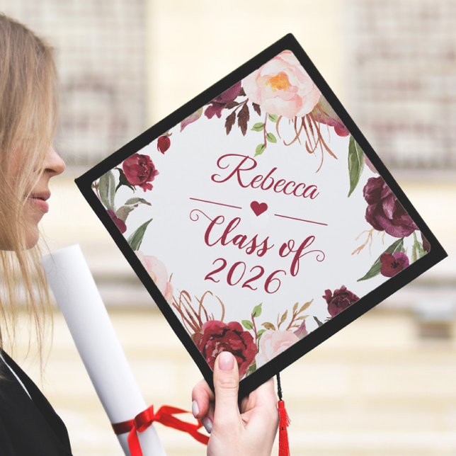 Elegant Script Floral Design Grad Keepsake Graduation Cap Topper (Creator Uploaded)