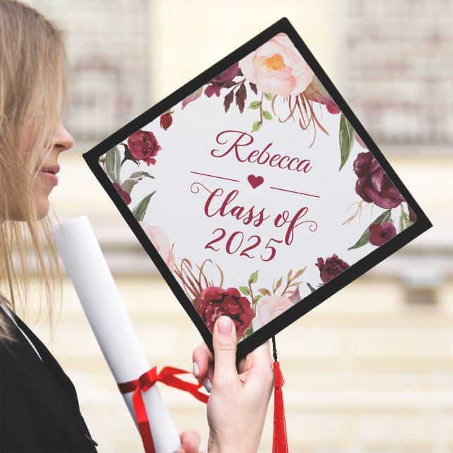 Elegant Script Floral Design Grad Keepsake Graduation Cap Topper (Creator Uploaded)