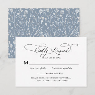 Elegant Script Floral Dusty Blue Wedding Rsvp Enclosure Card