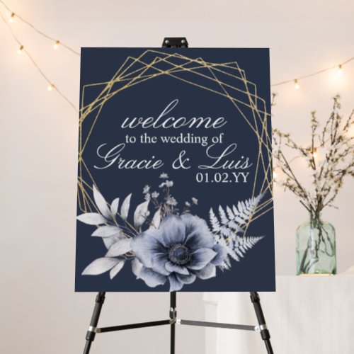 Elegant Script Floral Dusty Blue Wedding Welcome Foam Board