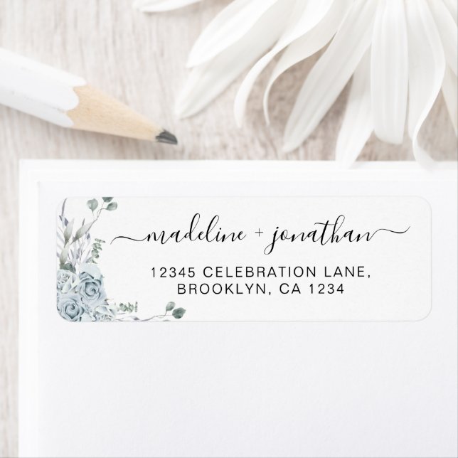 Elegant Script Floral Eucalyptus Dusty Blue Label (Insitu)