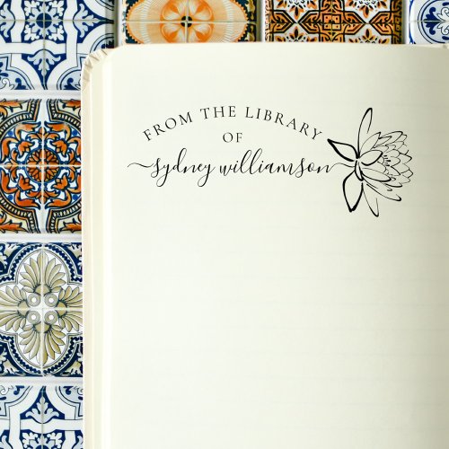 Elegant Script Floral From The Library Book Rubber Stamp