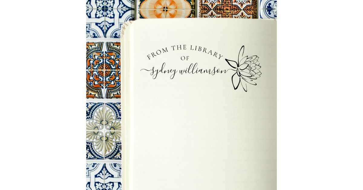 Elegant Script Floral From The Library Book Rubber Stamp | Zazzle