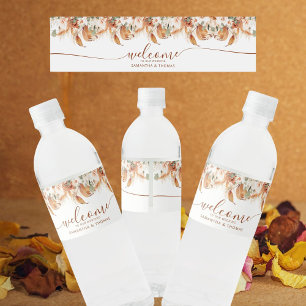 Elegant Script Floral Terracotta Welcome Wedding Water Bottle Label