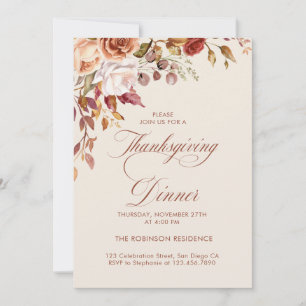 Elegant Script Floral Thanksgiving Dinner Invitation