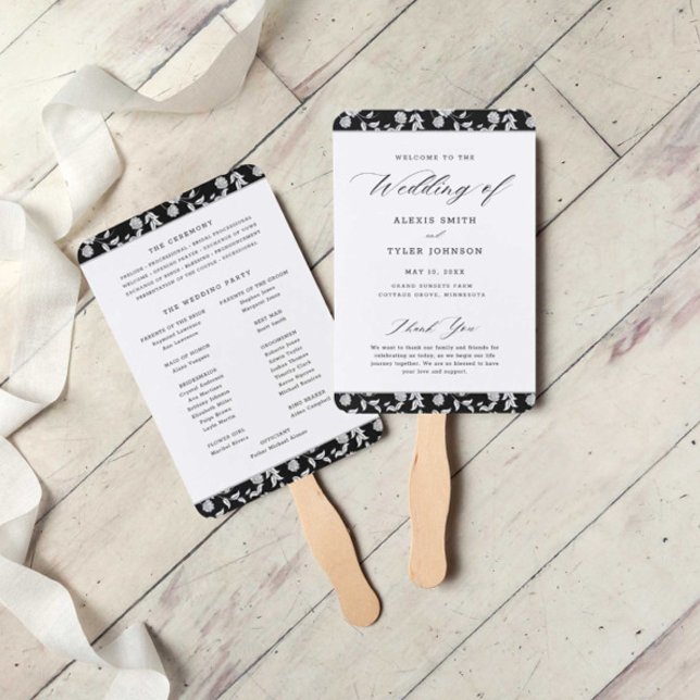 Elegant Script Floral Wedding Program Hand Fan (Creator Uploaded)