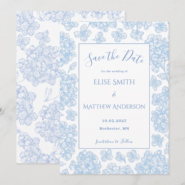 Elegant Script Floral Wedding Save The Date Card (Front/Back)