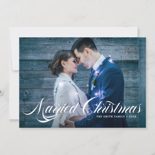 Elegant Script Flourish Married Christmas Holiday Card
