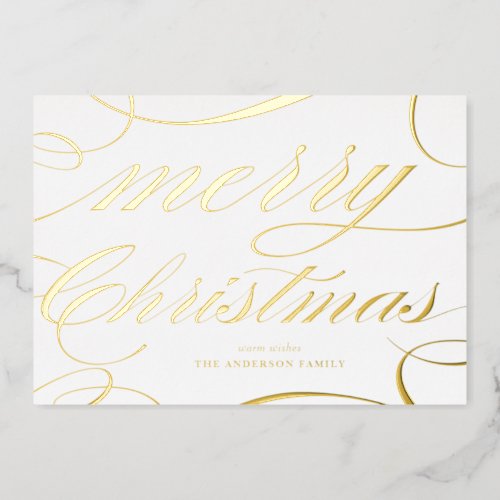Elegant Script Flourish Merry Christmas Foil Holiday Card