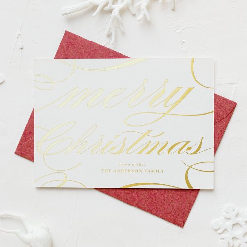 Elegant Script Flourish Merry Christmas Foil Holiday Card