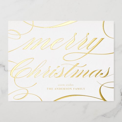 Elegant Script Flourish Merry Christmas Foil Holiday Postcard
