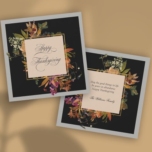 Elegant Script Flourishes Fall Floral Thanksgiving Holiday Card
