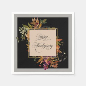 Elegant Script Flourishes Fall Floral Thanksgiving Napkins by DP_Holidays at Zazzle