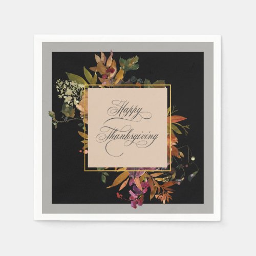 Elegant Script Flourishes Fall Floral Thanksgiving Napkins