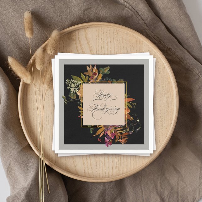 Elegant Script Flourishes Fall Floral Thanksgiving Napkins (An elegant choice for Thanksgiving.)
