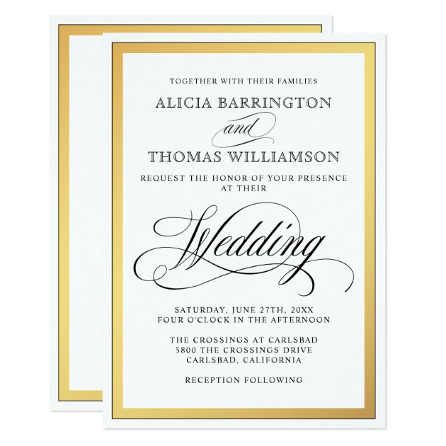 Elegant Script Flourishes Wedding Invitation