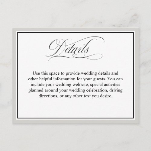 Elegant Script Flourishes Wedding Details Postcard