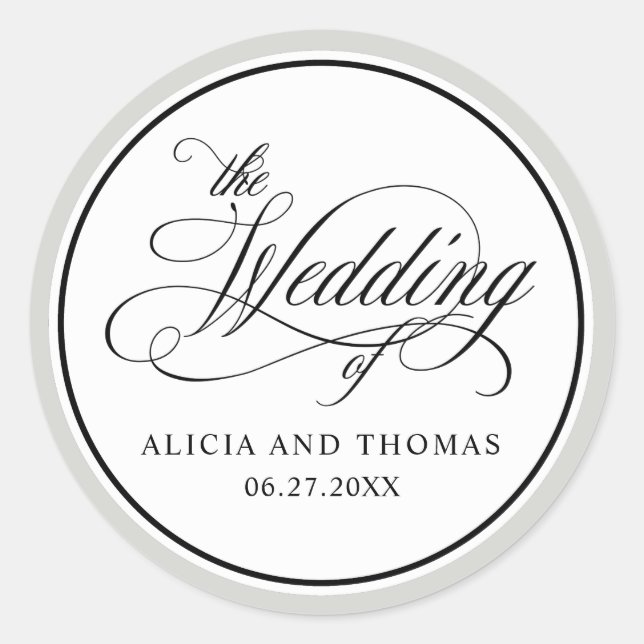Elegant Script Flourishes Wedding Favors Classic Round Sticker (Front)