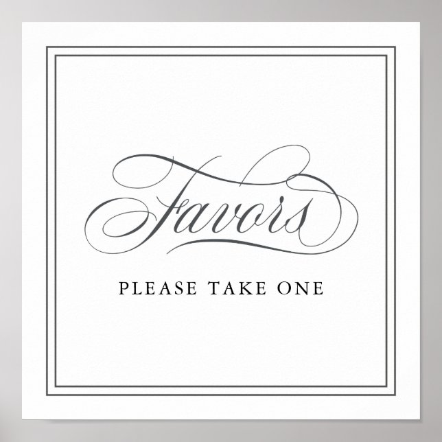 Elegant Script Flourishes Wedding Favors Sign (Front)